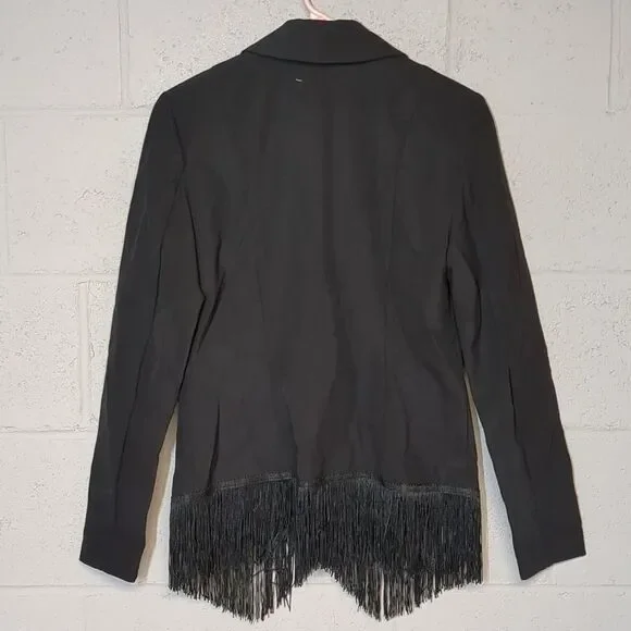 Women's I.N.C. Black Fitted Blazer Fringe Trim Size XS EUC - Picture 4 of 7